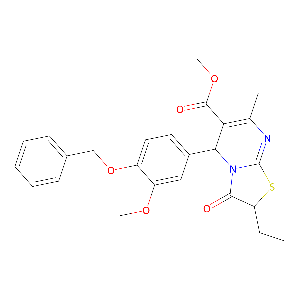 methyl 5-[4-(benzyloxy)-3-methoxyphenyl]-2-ethyl-7-methyl-3-oxo-2,3-dihydro-5H-[1,3]thiazolo[3,2-a]pyrimidine-6-carboxylate molecular structure, CAS 620552-84-3