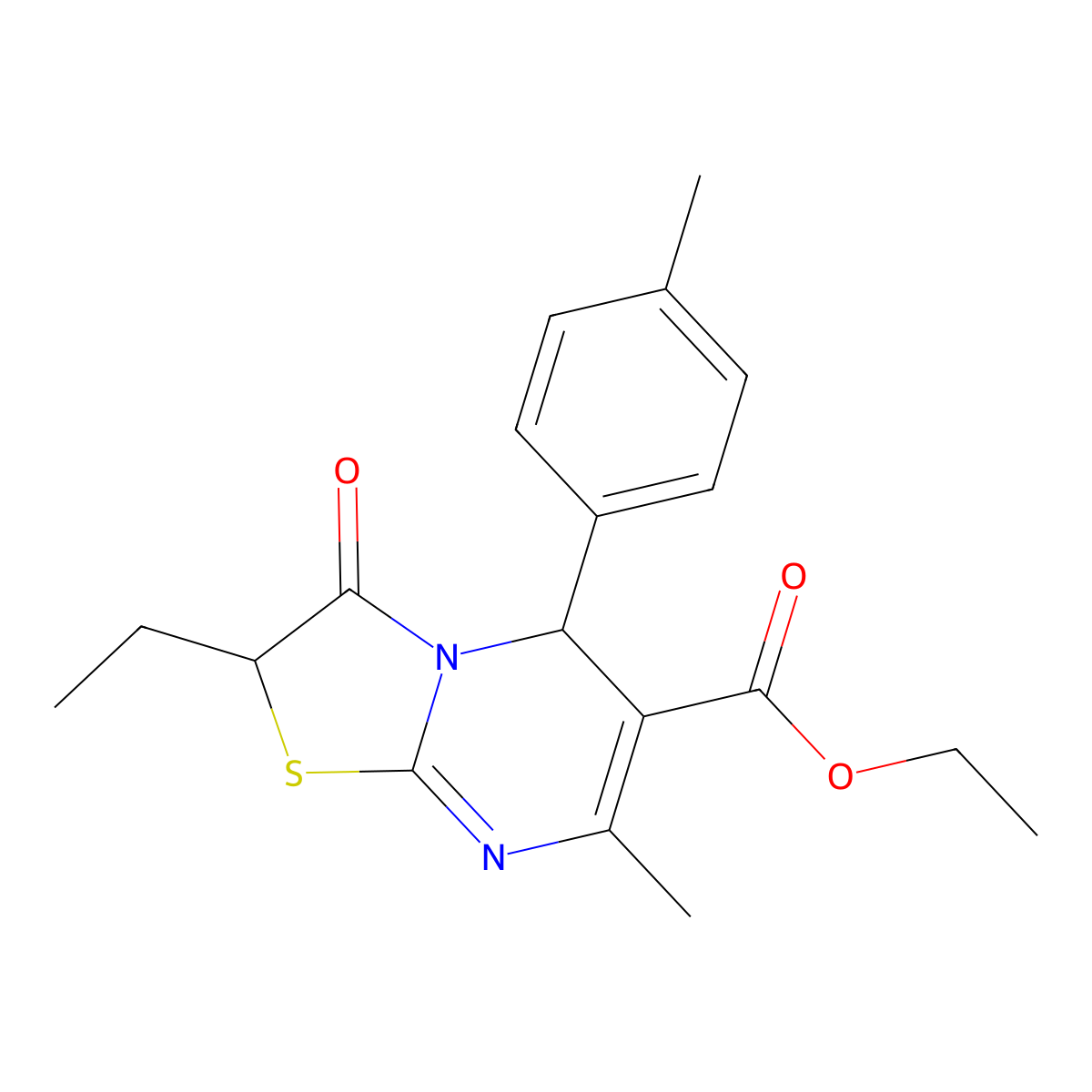 ethyl 2-ethyl-7-methyl-5-(4-methylphenyl)-3-oxo-2,3-dihydro-5H-[1,3]thiazolo[3,2-a]pyrimidine-6-carboxylate molecular structure, CAS 620552-88-7