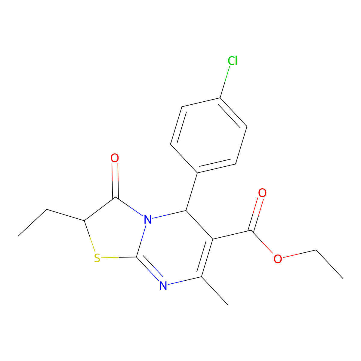 ethyl 5-(4-chlorophenyl)-2-ethyl-7-methyl-3-oxo-2,3-dihydro-5H-[1,3]thiazolo[3,2-a]pyrimidine-6-carboxylate molecular structure, CAS 620552-97-8