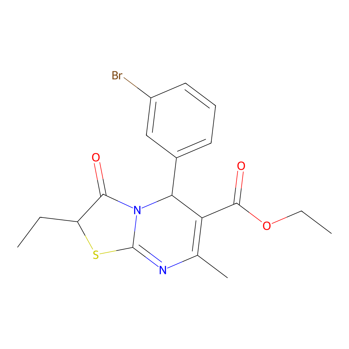 ethyl 5-(3-bromophenyl)-2-ethyl-7-methyl-3-oxo-2,3-dihydro-5H-[1,3]thiazolo[3,2-a]pyrimidine-6-carboxylate molecular structure, CAS 620552-98-9