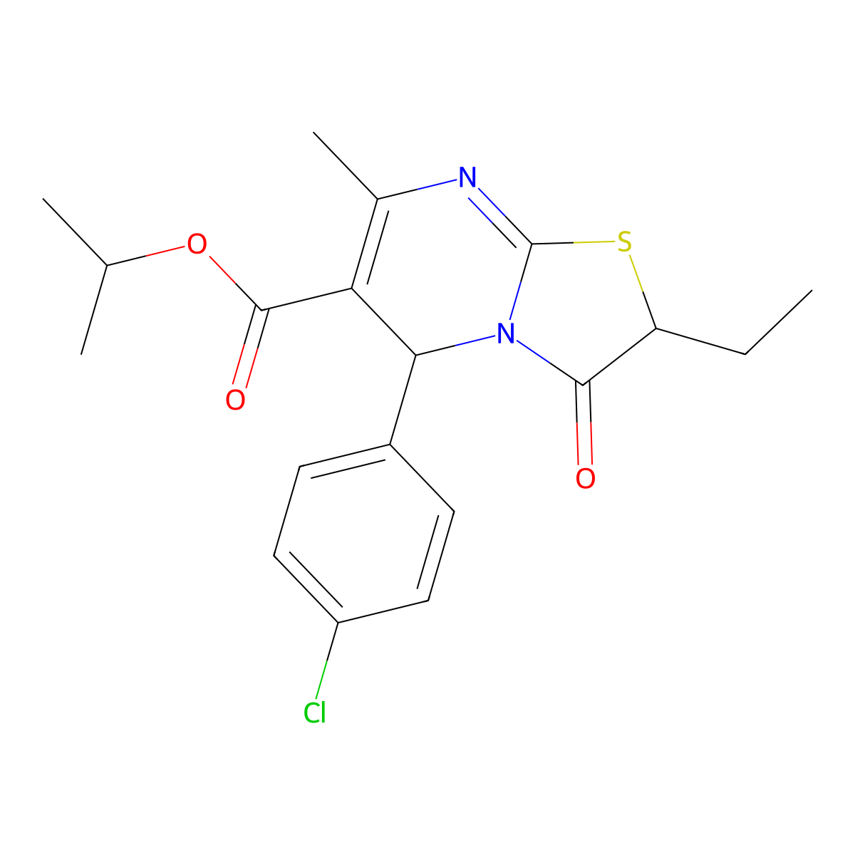 isopropyl 5-(4-chlorophenyl)-2-ethyl-7-methyl-3-oxo-2,3-dihydro-5H-[1,3]thiazolo[3,2-a]pyrimidine-6-carboxylate molecular structure, CAS 620553-32-4
