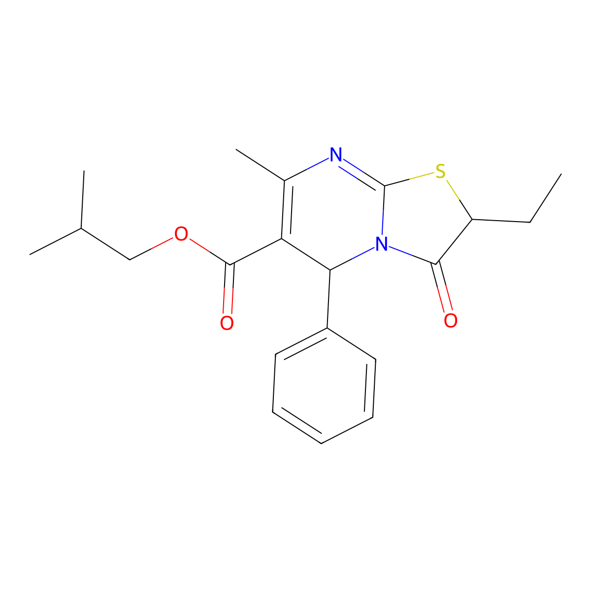2-methylpropyl 2-ethyl-7-methyl-3-oxo-5-phenyl-2,3-dihydro-5H-[1,3]thiazolo[3,2-a]pyrimidine-6-carboxylate molecular structure, CAS 620553-56-2
