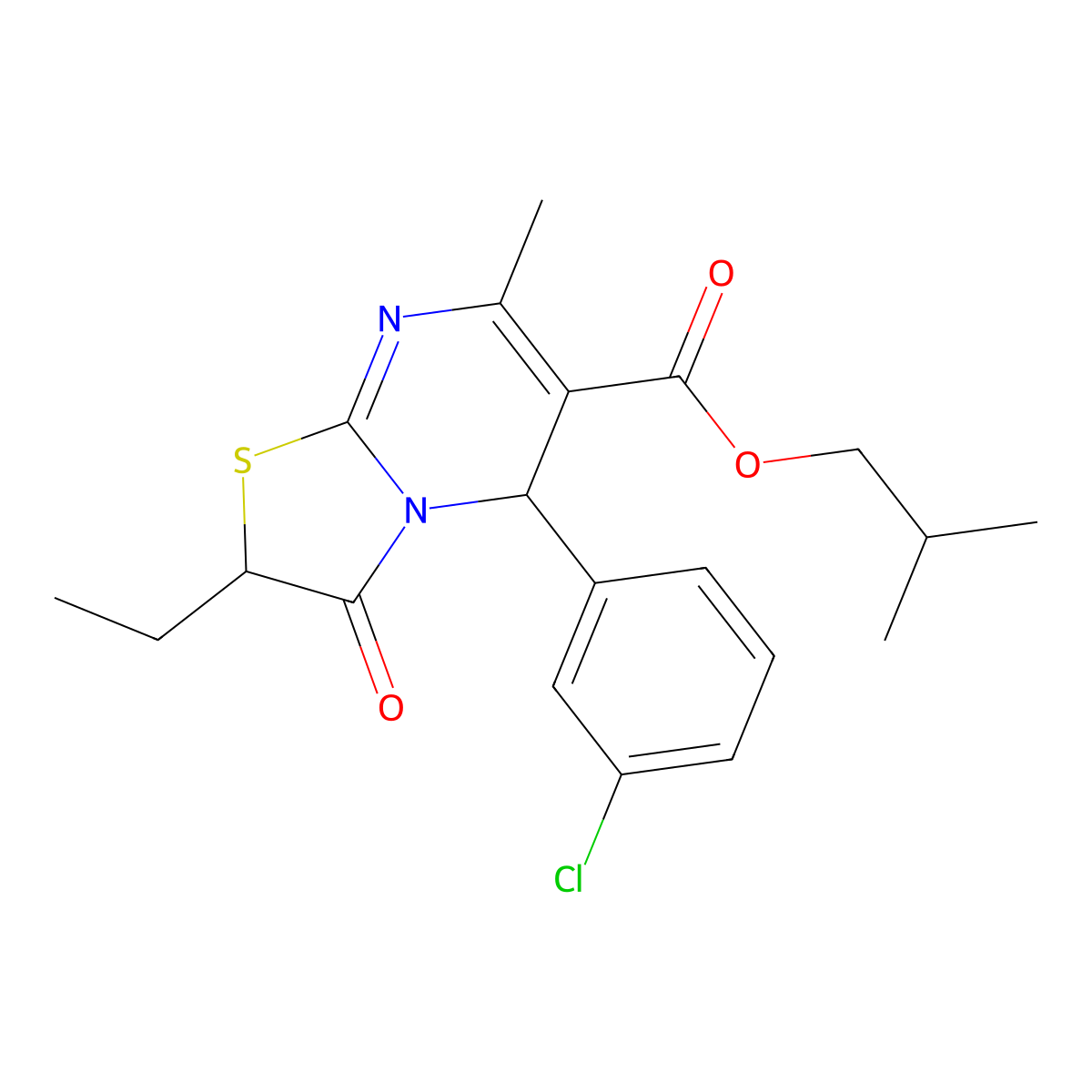 isobutyl 5-(3-chlorophenyl)-2-ethyl-7-methyl-3-oxo-2,3-dihydro-5H-[1,3]thiazolo[3,2-a]pyrimidine-6-carboxylate molecular structure, CAS 620553-66-4