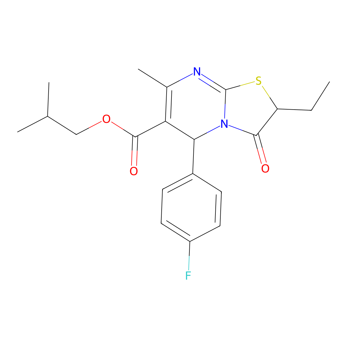 isobutyl 2-ethyl-5-(4-fluorophenyl)-7-methyl-3-oxo-2,3-dihydro-5H-[1,3]thiazolo[3,2-a]pyrimidine-6-carboxylate molecular structure, CAS 620553-72-2
