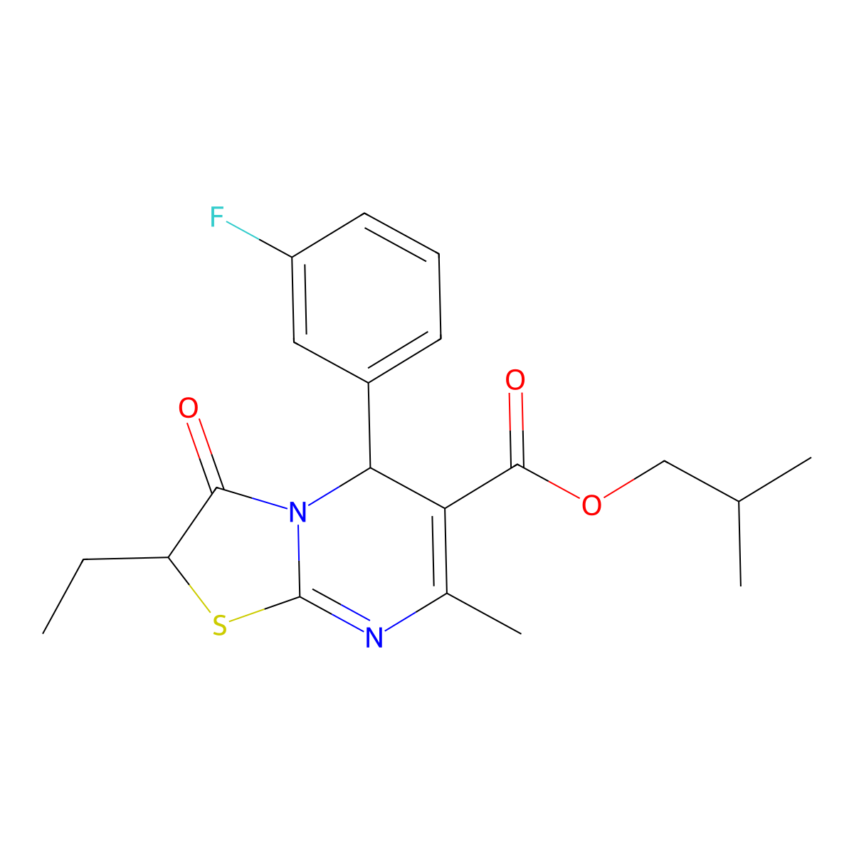 isobutyl 2-ethyl-5-(3-fluorophenyl)-7-methyl-3-oxo-2,3-dihydro-5H-[1,3]thiazolo[3,2-a]pyrimidine-6-carboxylate molecular structure, CAS 620553-80-2