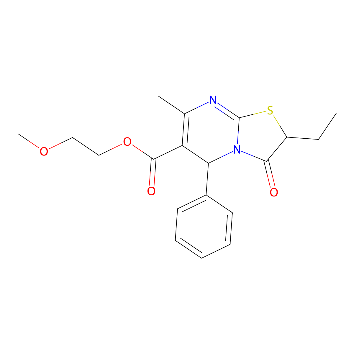 2-methoxyethyl 2-ethyl-7-methyl-3-oxo-5-phenyl-2,3-dihydro-5H-[1,3]thiazolo[3,2-a]pyrimidine-6-carboxylate molecular structure, CAS 620554-00-9