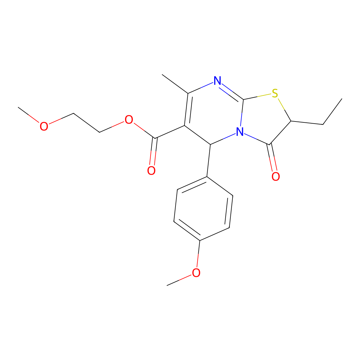 2-methoxyethyl 2-ethyl-5-(4-methoxyphenyl)-7-methyl-3-oxo-2,3-dihydro-5H-[1,3]thiazolo[3,2-a]pyrimidine-6-carboxylate molecular structure, CAS 620554-06-5