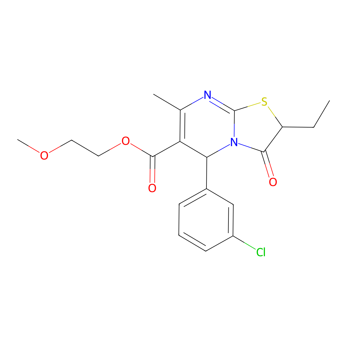 2-methoxyethyl 5-(3-chlorophenyl)-2-ethyl-7-methyl-3-oxo-2,3-dihydro-5H-[1,3]thiazolo[3,2-a]pyrimidine-6-carboxylate molecular structure, CAS 620554-16-7