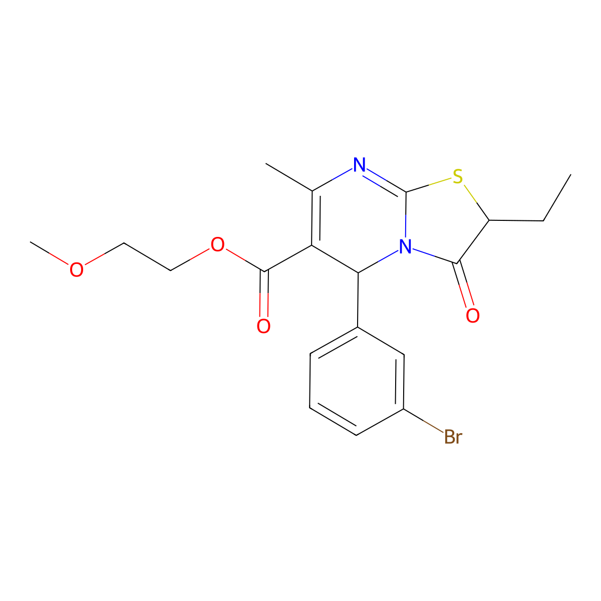 2-methoxyethyl 5-(3-bromophenyl)-2-ethyl-7-methyl-3-oxo-2,3-dihydro-5H-[1,3]thiazolo[3,2-a]pyrimidine-6-carboxylate molecular structure, CAS 620554-20-3