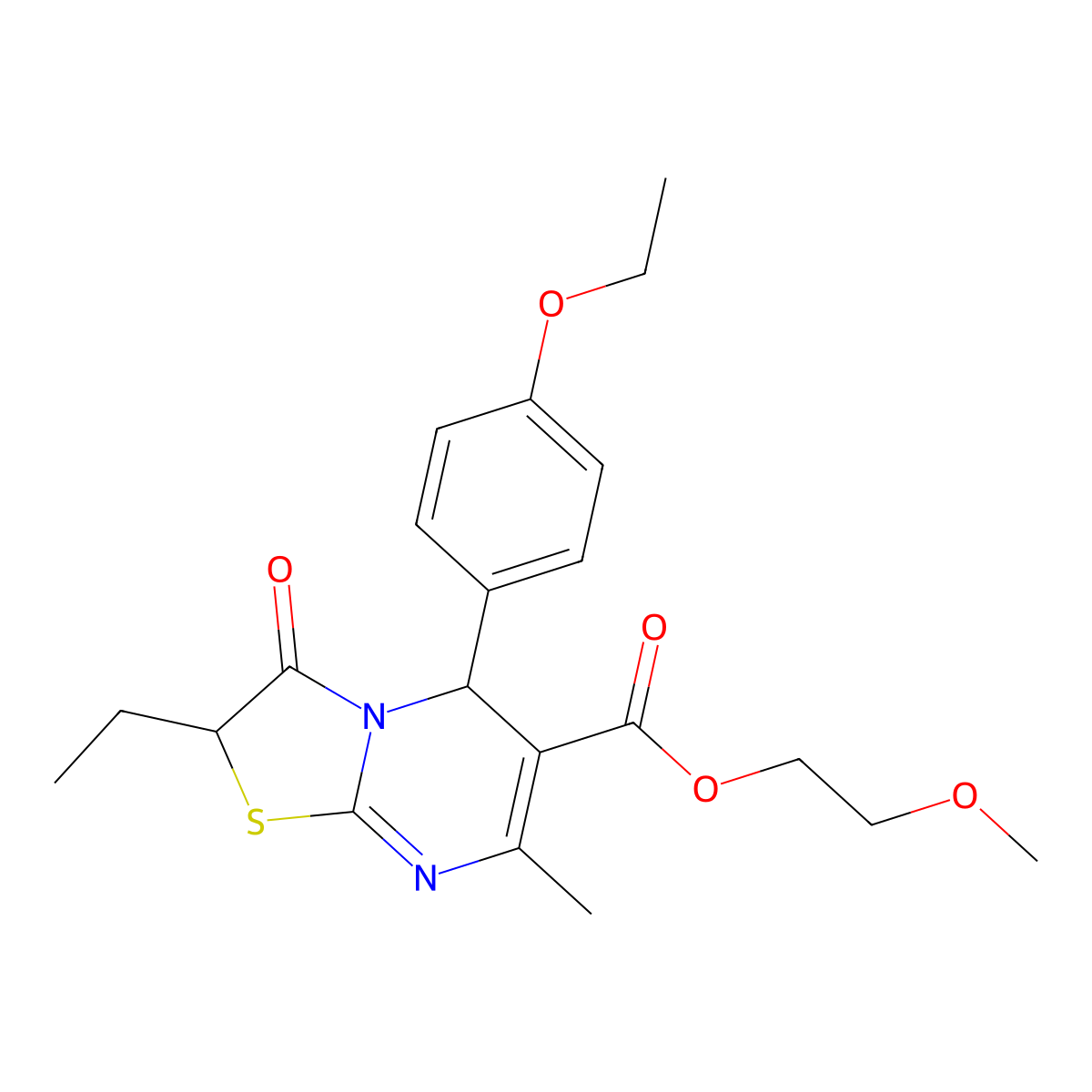 2-methoxyethyl 5-(4-ethoxyphenyl)-2-ethyl-7-methyl-3-oxo-2,3-dihydro-5H-[1,3]thiazolo[3,2-a]pyrimidine-6-carboxylate molecular structure, CAS 620554-29-2
