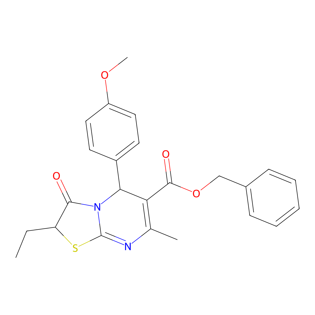 benzyl 2-ethyl-5-(4-methoxyphenyl)-7-methyl-3-oxo-2,3-dihydro-5H-[1,3]thiazolo[3,2-a]pyrimidine-6-carboxylate molecular structure, CAS 620554-61-2