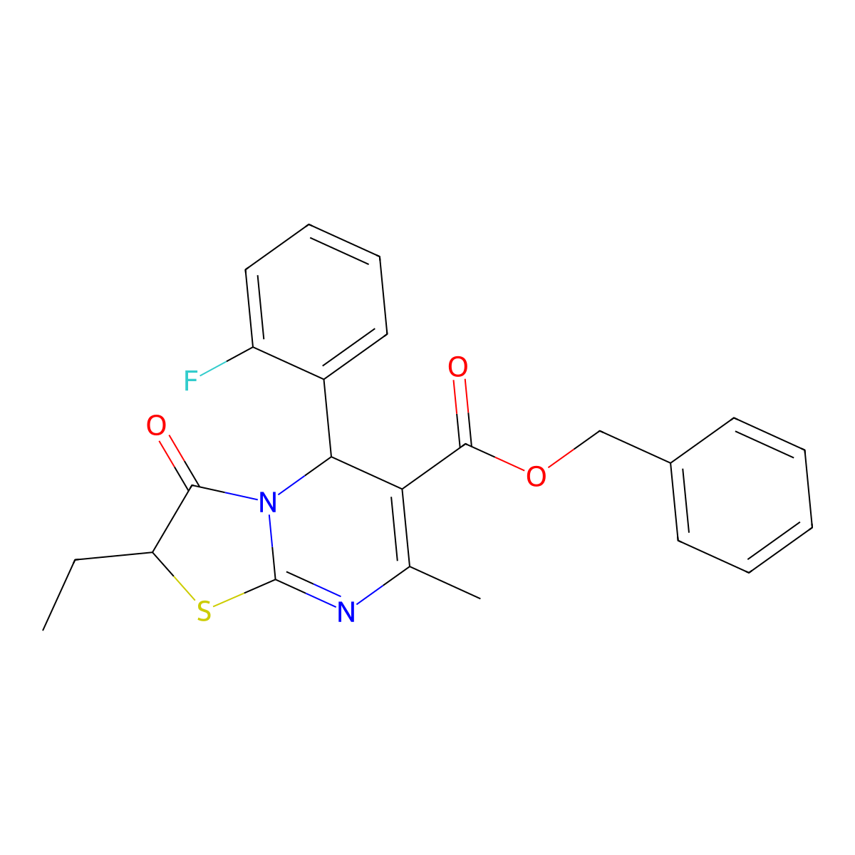 benzyl 2-ethyl-5-(2-fluorophenyl)-7-methyl-3-oxo-2,3-dihydro-5H-[1,3]thiazolo[3,2-a]pyrimidine-6-carboxylate molecular structure, CAS 620554-63-4