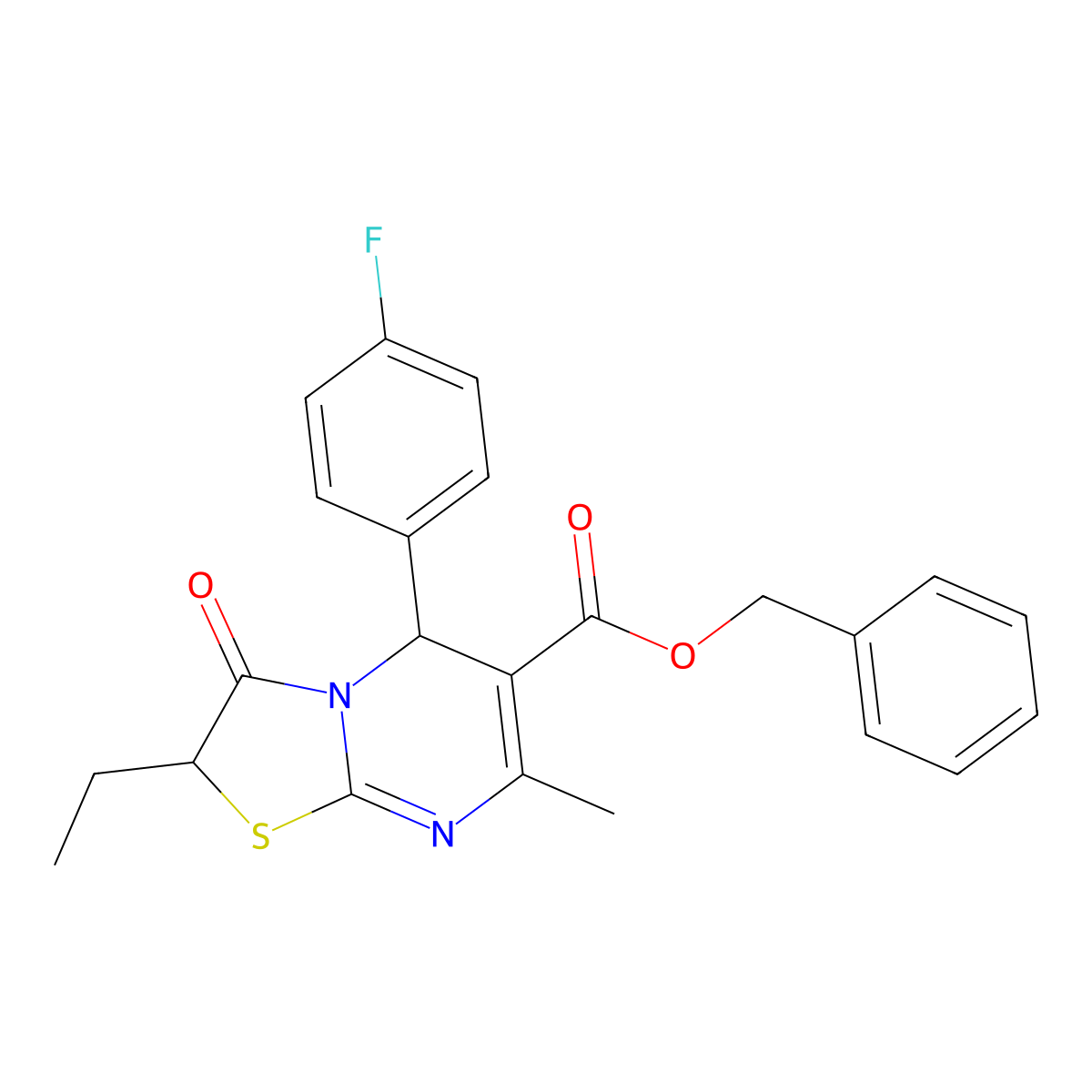 benzyl 2-ethyl-5-(4-fluorophenyl)-7-methyl-3-oxo-2,3-dihydro-5H-[1,3]thiazolo[3,2-a]pyrimidine-6-carboxylate molecular structure, CAS 620554-64-5