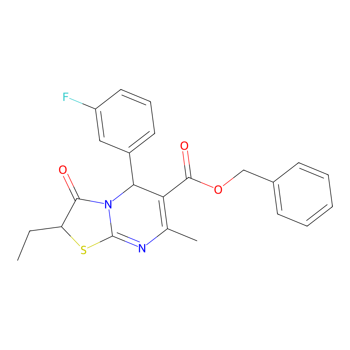 benzyl 2-ethyl-5-(3-fluorophenyl)-7-methyl-3-oxo-2,3-dihydro-5H-[1,3]thiazolo[3,2-a]pyrimidine-6-carboxylate molecular structure, CAS 620554-70-3