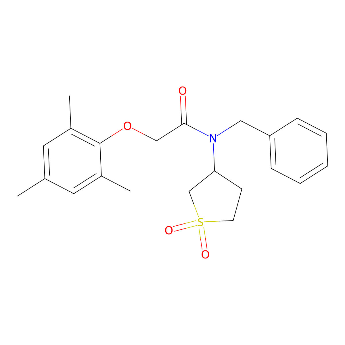 N-benzyl-N-(1,1-dioxothiolan-3-yl)-2-(2,4,6-trimethylphenoxy)acetamide molecular structure, CAS 620554-74-7