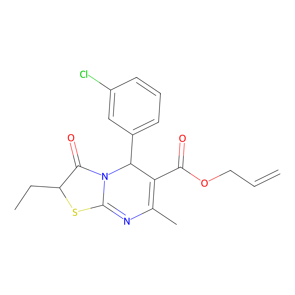 allyl 5-(3-chlorophenyl)-2-ethyl-7-methyl-3-oxo-2,3-dihydro-5H-[1,3]thiazolo[3,2-a]pyrimidine-6-carboxylate molecular structure, CAS 620554-86-1