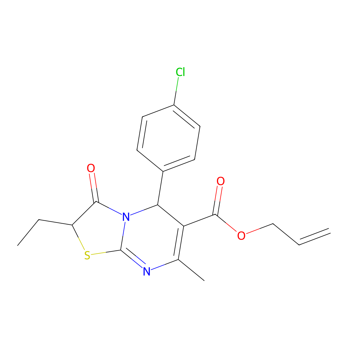 allyl 5-(4-chlorophenyl)-2-ethyl-7-methyl-3-oxo-2,3-dihydro-5H-[1,3]thiazolo[3,2-a]pyrimidine-6-carboxylate molecular structure, CAS 620554-87-2