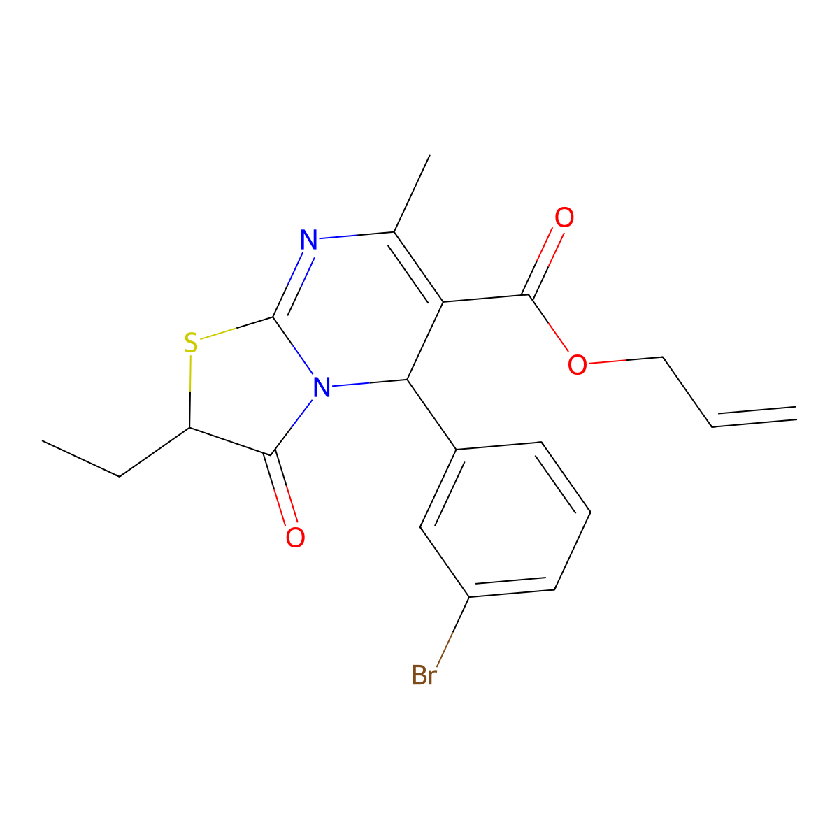 allyl 5-(3-bromophenyl)-2-ethyl-7-methyl-3-oxo-2,3-dihydro-5H-[1,3]thiazolo[3,2-a]pyrimidine-6-carboxylate molecular structure, CAS 620554-89-4