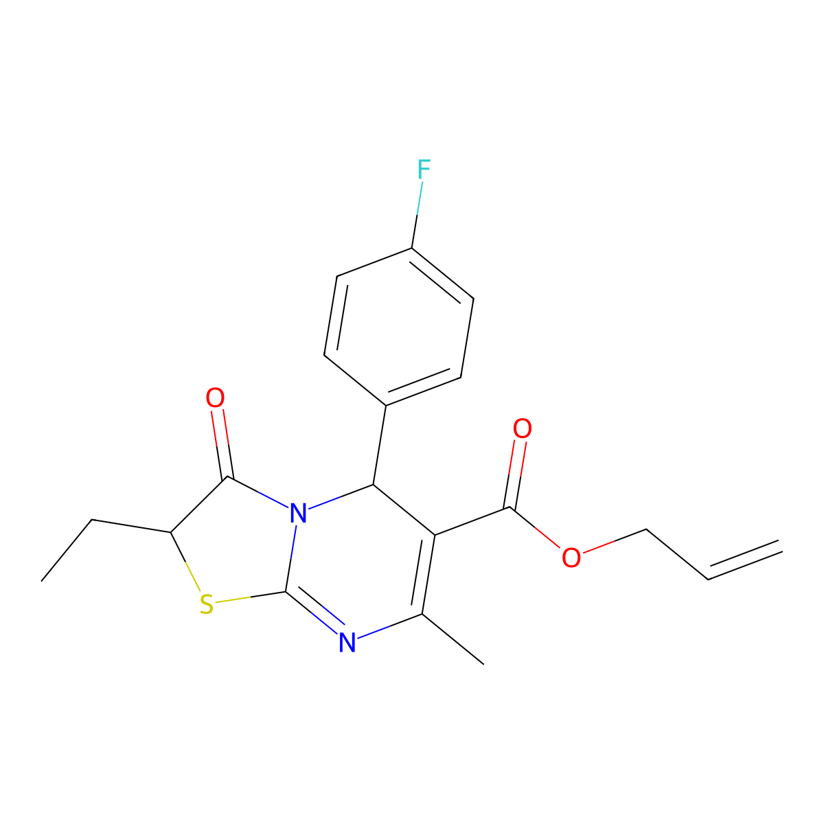 allyl 2-ethyl-5-(4-fluorophenyl)-7-methyl-3-oxo-2,3-dihydro-5H-[1,3]thiazolo[3,2-a]pyrimidine-6-carboxylate molecular structure, CAS 620554-93-0