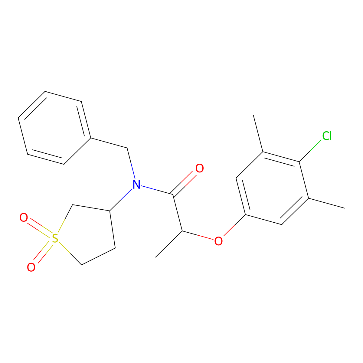 N-benzyl-2-(4-chloro-3,5-dimethylphenoxy)-N-(1,1-dioxidotetrahydrothiophen-3-yl)propanamide molecular structure, CAS 620554-96-3