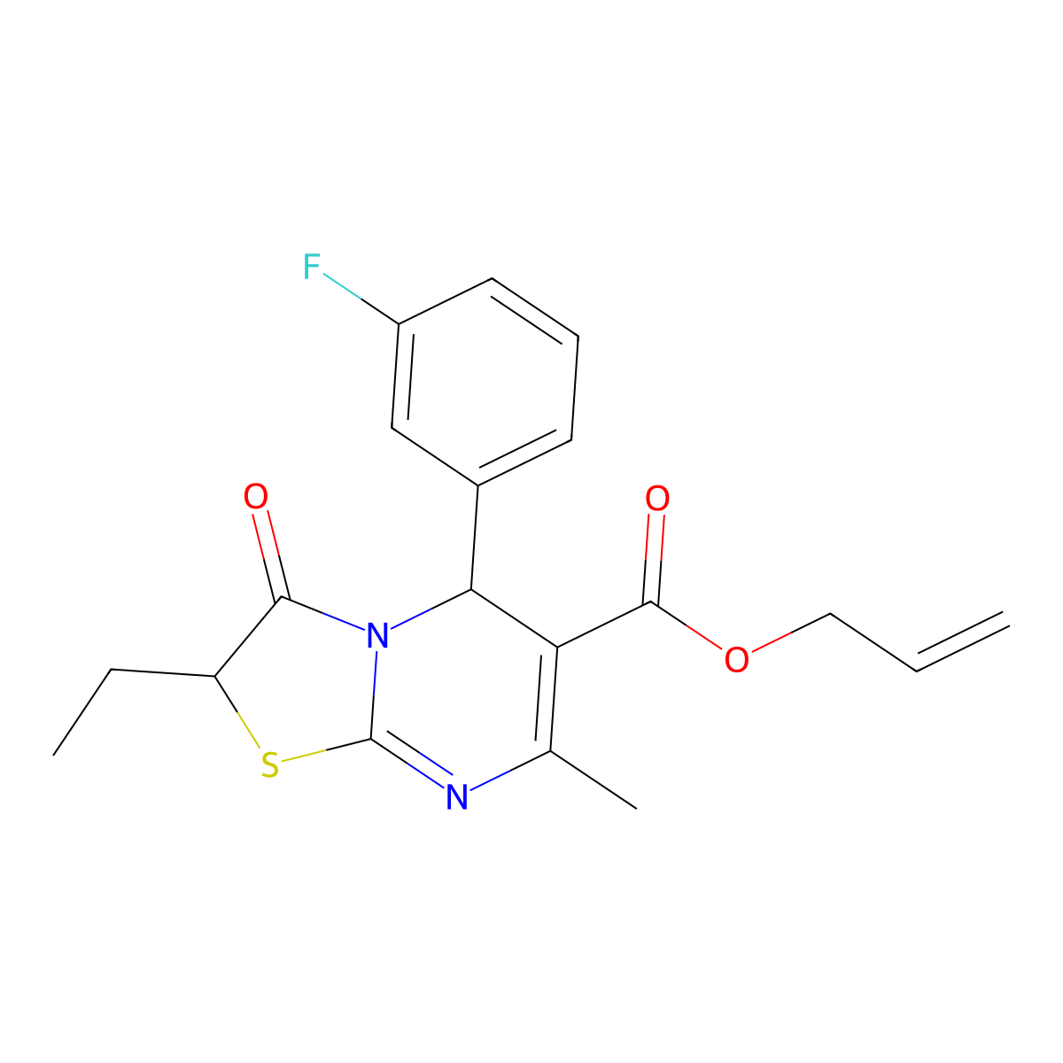 allyl 2-ethyl-5-(3-fluorophenyl)-7-methyl-3-oxo-3,5-dihydro-2H-thiazolo[3,2-a]pyrimidine-6-carboxylate molecular structure, CAS 620555-05-7