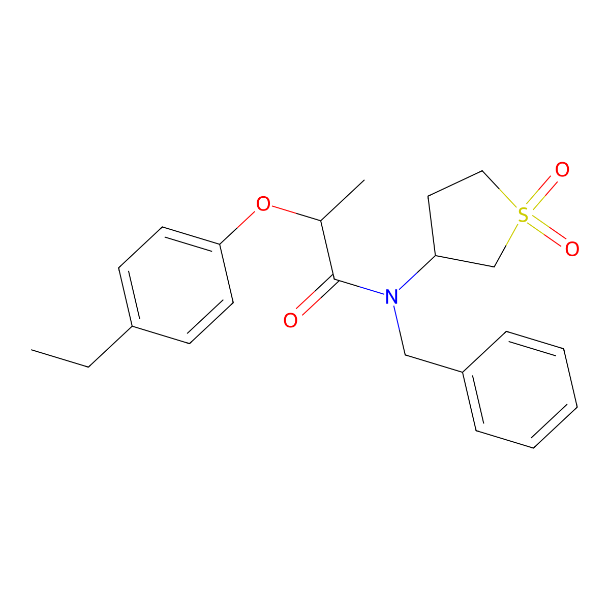 N-benzyl-N-(1,1-dioxidotetrahydrothiophen-3-yl)-2-(4-ethylphenoxy)propanamide molecular structure, CAS 620555-37-5