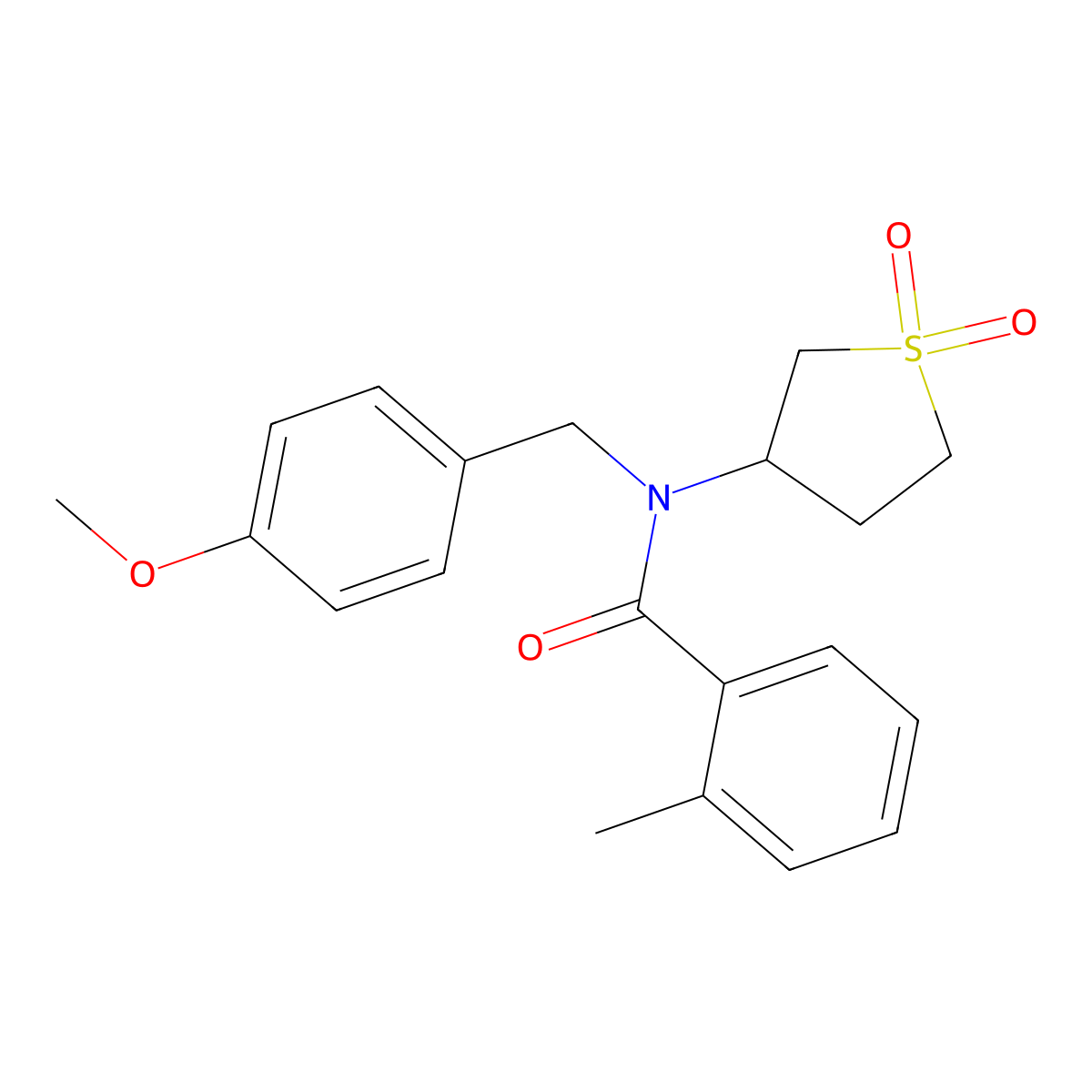 N-(1,1-dioxidotetrahydrothiophen-3-yl)-N-(4-methoxybenzyl)-2-methylbenzamide molecular structure, CAS 620555-51-3