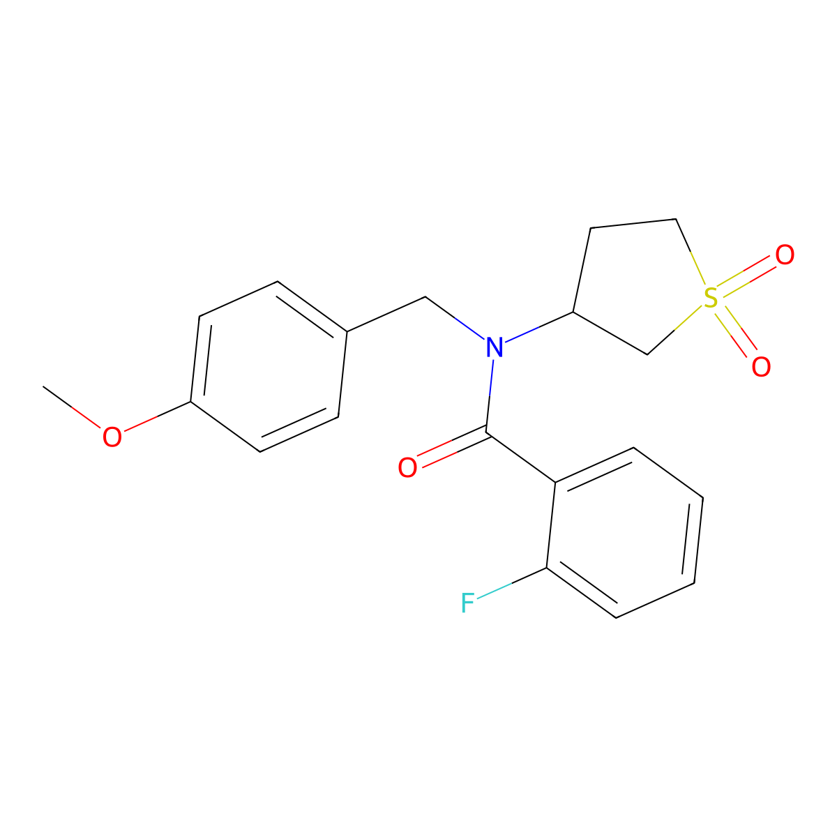 N-(1,1-dioxidotetrahydrothiophen-3-yl)-2-fluoro-N-(4-methoxybenzyl)benzamide molecular structure, CAS 620556-61-8