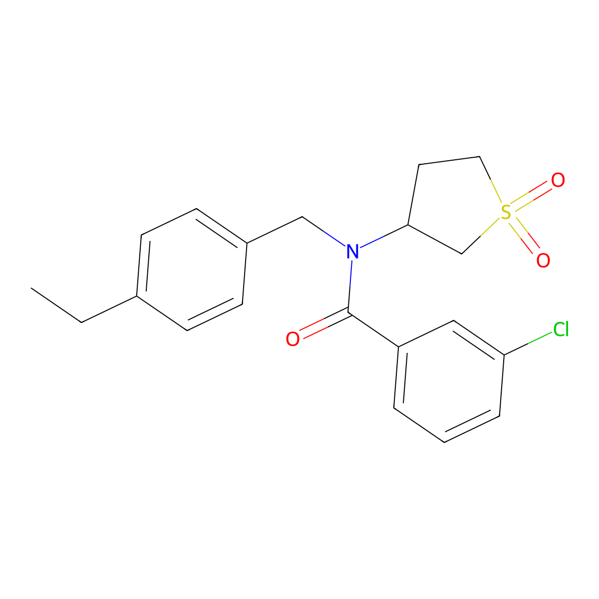 3-chloro-N-(1,1-dioxidotetrahydrothiophen-3-yl)-N-(4-ethylbenzyl)benzamide molecular structure, CAS 620556-89-0
