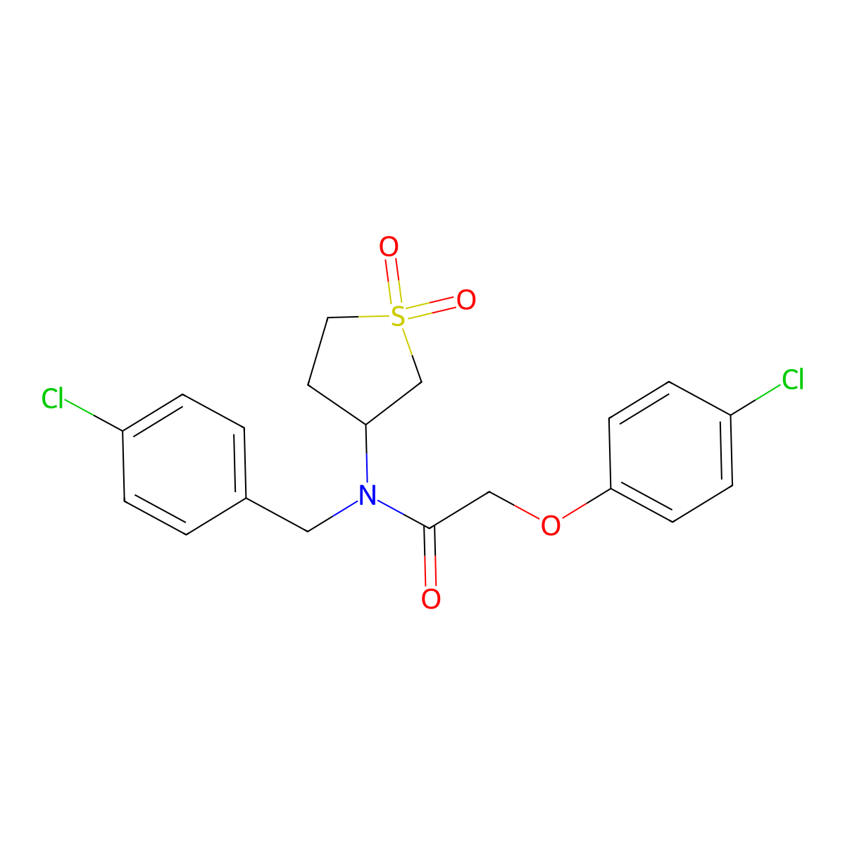 N-(4-chlorobenzyl)-2-(4-chlorophenoxy)-N-(1,1-dioxidotetrahydrothiophen-3-yl)acetamide molecular structure, CAS 620556-96-9