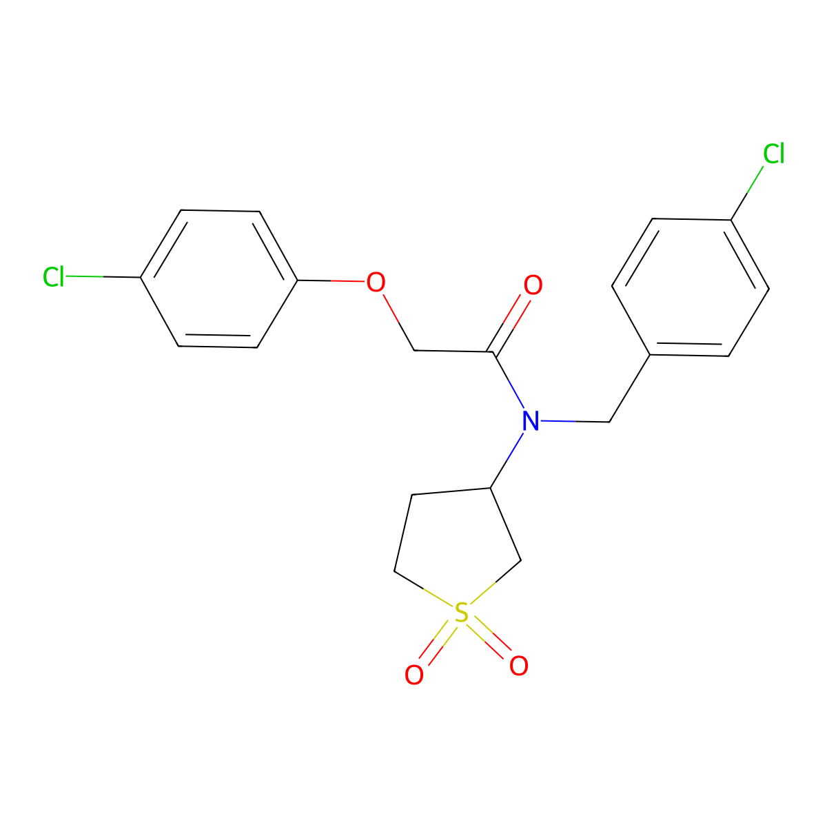 N-(4-chlorobenzyl)-2-(4-chlorophenoxy)-N-(1,1-dioxidotetrahydrothiophen-3-yl)acetamide molecular structure, CAS 620556-96-9