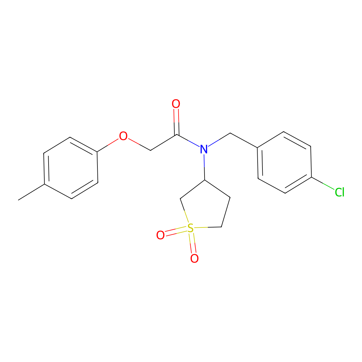 N-(4-chlorobenzyl)-N-(1,1-dioxidotetrahydrothiophen-3-yl)-2-(4-methylphenoxy)acetamide molecular structure, CAS 620557-03-1