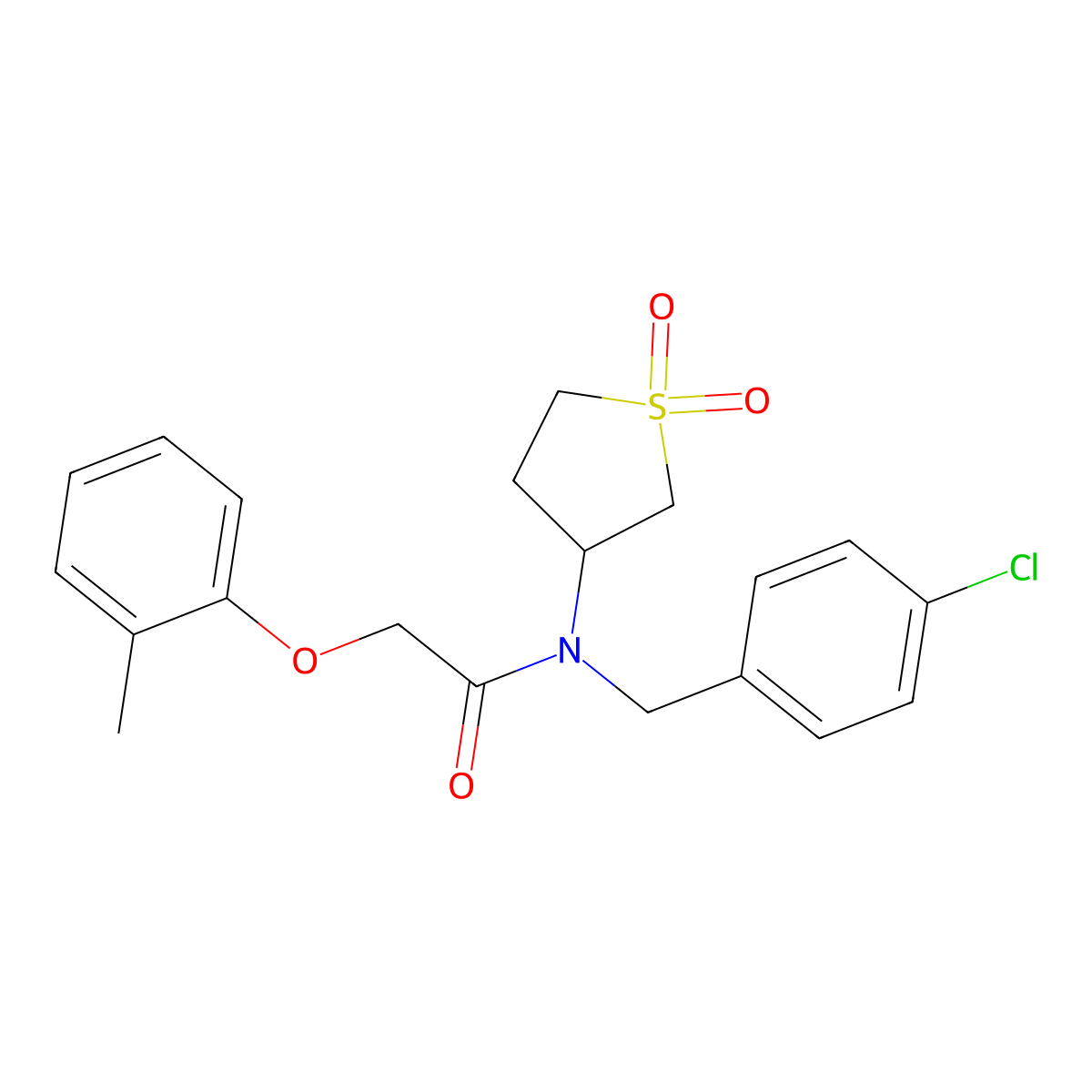 N-(4-chlorobenzyl)-N-(1,1-dioxidotetrahydrothiophen-3-yl)-2-(2-methylphenoxy)acetamide molecular structure, CAS 620557-10-0