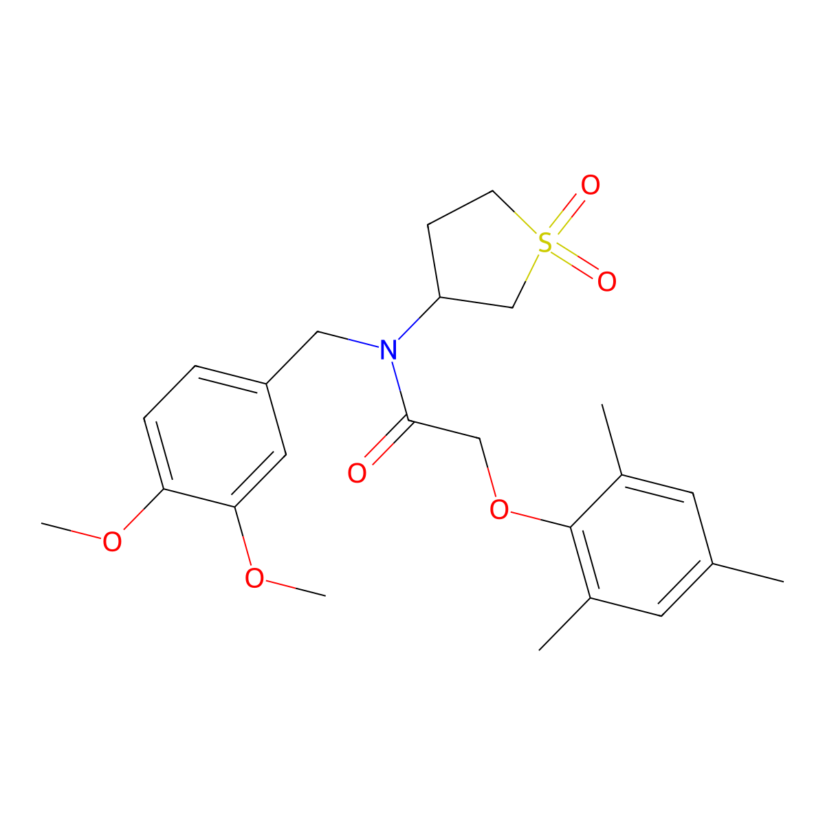 N-(3,4-dimethoxybenzyl)-N-(1,1-dioxidotetrahydro-3-thienyl)-2-(mesityloxy)acetamide molecular structure, CAS 620557-36-0