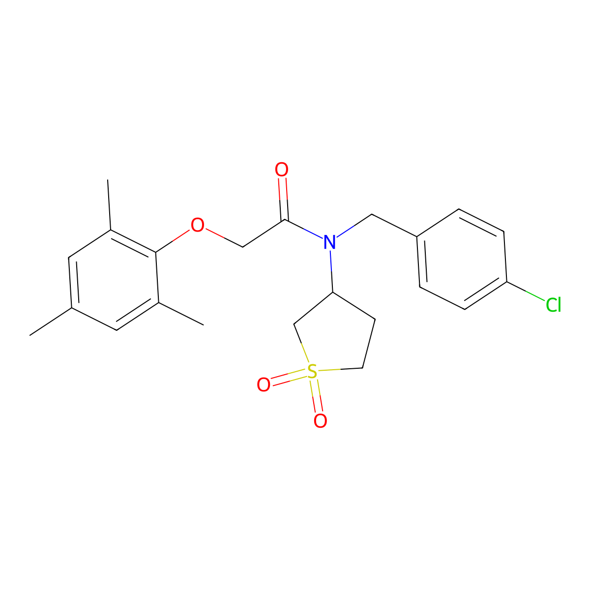 N-(4-chlorobenzyl)-N-(1,1-dioxidotetrahydrothiophen-3-yl)-2-(2,4,6-trimethylphenoxy)acetamide molecular structure, CAS 620557-37-1