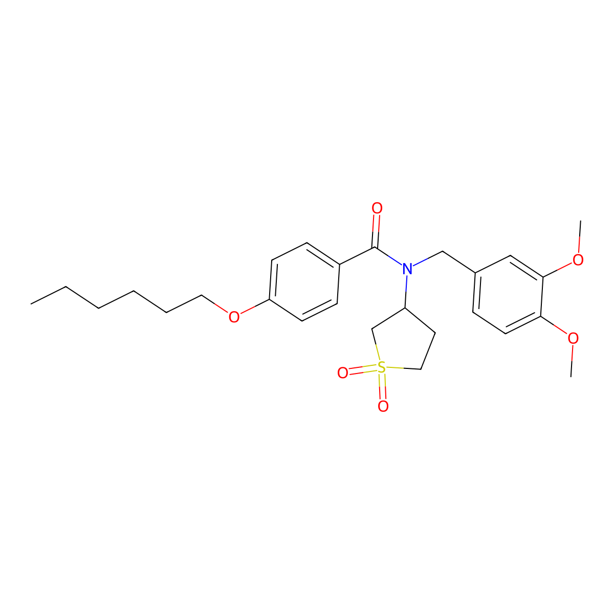 N-(3,4-dimethoxybenzyl)-N-(1,1-dioxidotetrahydrothiophen-3-yl)-4-(hexyloxy)benzamide molecular structure, CAS 620557-38-2