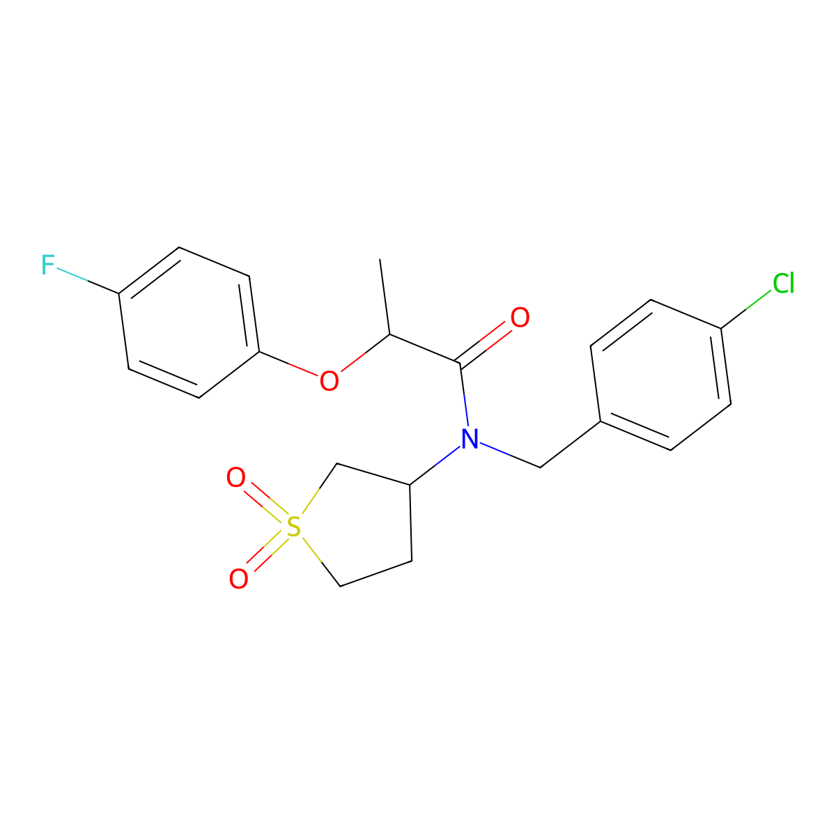 N-(4-chlorobenzyl)-N-(1,1-dioxidotetrahydrothiophen-3-yl)-2-(4-fluorophenoxy)propanamide molecular structure, CAS 620557-55-3