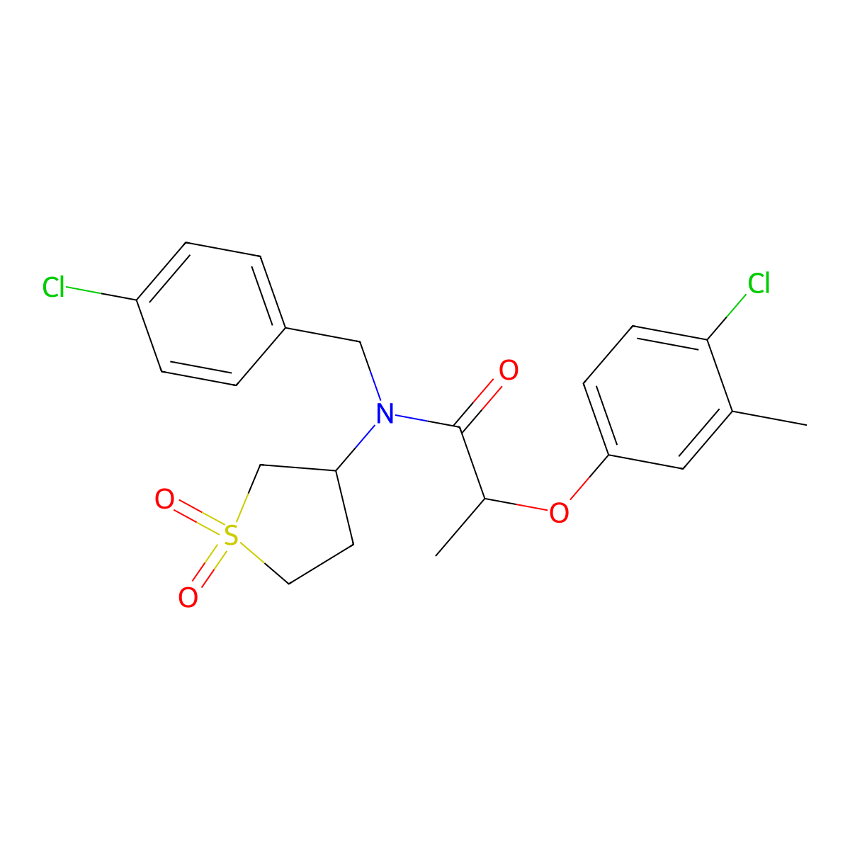 N-(4-chlorobenzyl)-2-(4-chloro-3-methylphenoxy)-N-(1,1-dioxidotetrahydrothiophen-3-yl)propanamide molecular structure, CAS 620557-61-1