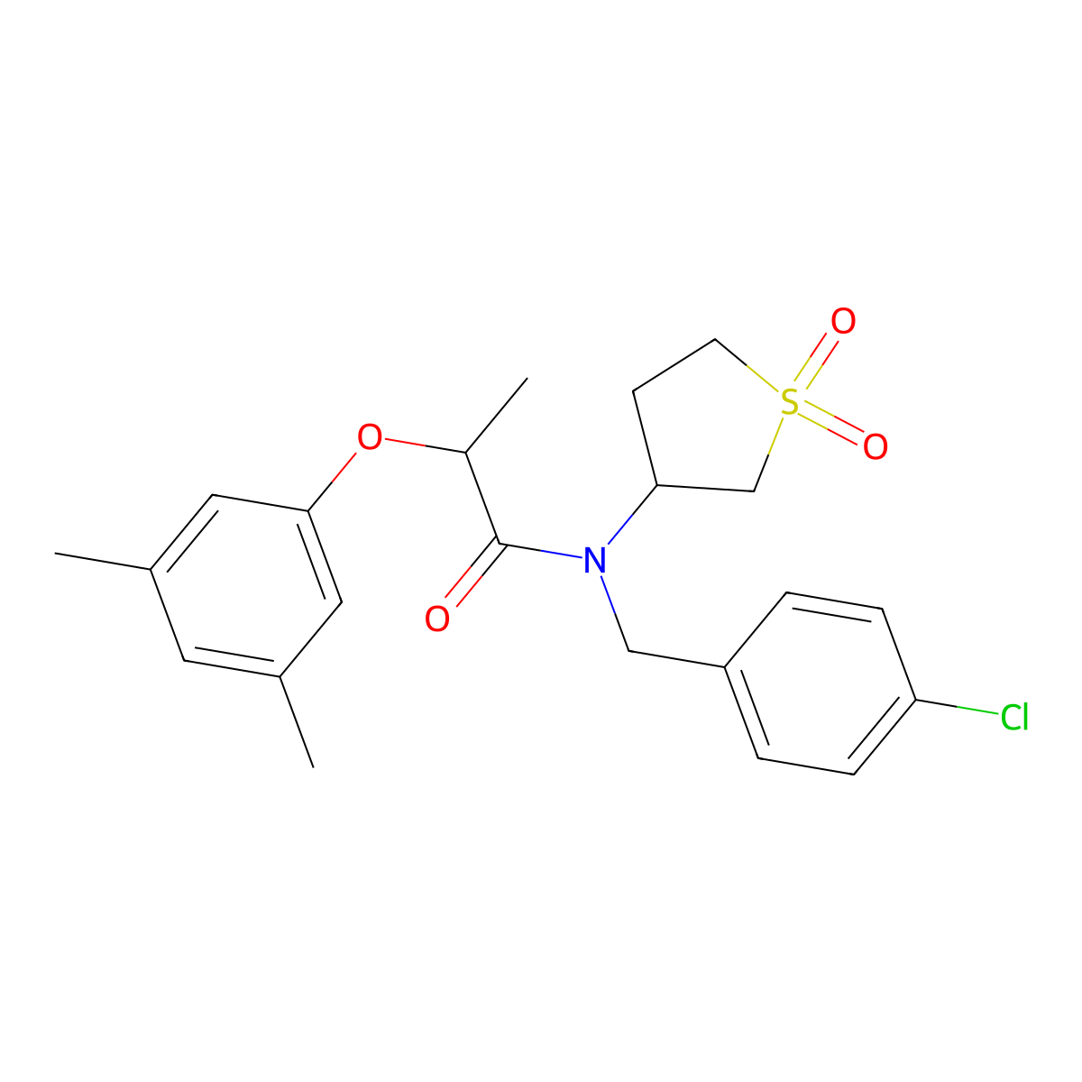 N-(4-chlorobenzyl)-2-(3,5-dimethylphenoxy)-N-(1,1-dioxidotetrahydrothiophen-3-yl)propanamide molecular structure, CAS 620557-67-7