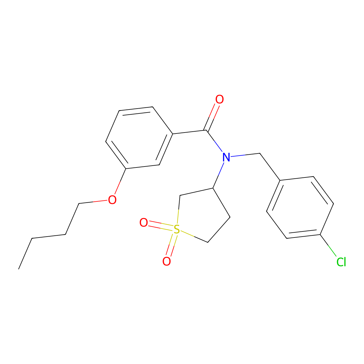 3-butoxy-N-(4-chlorobenzyl)-N-(1,1-dioxidotetrahydrothiophen-3-yl)benzamide molecular structure, CAS 620557-90-6