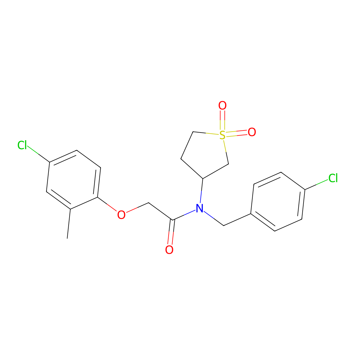 N-(4-chlorobenzyl)-2-(4-chloro-2-methylphenoxy)-N-(1,1-dioxidotetrahydrothiophen-3-yl)acetamide molecular structure, CAS 620557-95-1