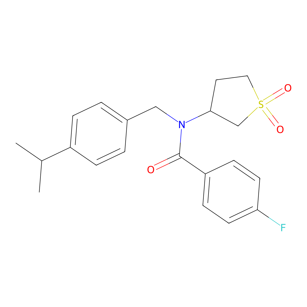 N-(1,1-dioxidotetrahydrothiophen-3-yl)-4-fluoro-N-[4-(propan-2-yl)benzyl]benzamide molecular structure, CAS 620558-25-0