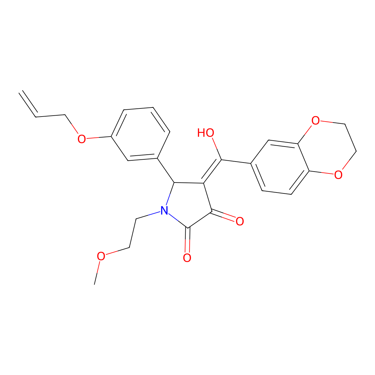 4-(2,3-dihydro-1,4-benzodioxine-6-carbonyl)-3-hydroxy-1-(2-methoxyethyl)-5-[3-(prop-2-en-1-yloxy)phenyl]-2,5-dihydro-1H-pyrrol-2-one molecular structure, CAS 620558-36-3