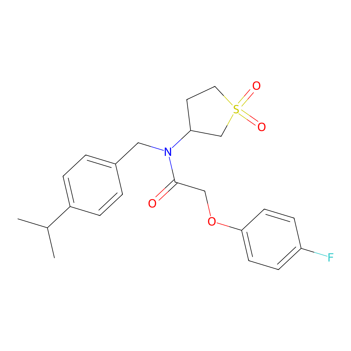N-(1,1-dioxidotetrahydrothiophen-3-yl)-2-(4-fluorophenoxy)-N-[4-(propan-2-yl)benzyl]acetamide molecular structure, CAS 620558-41-0