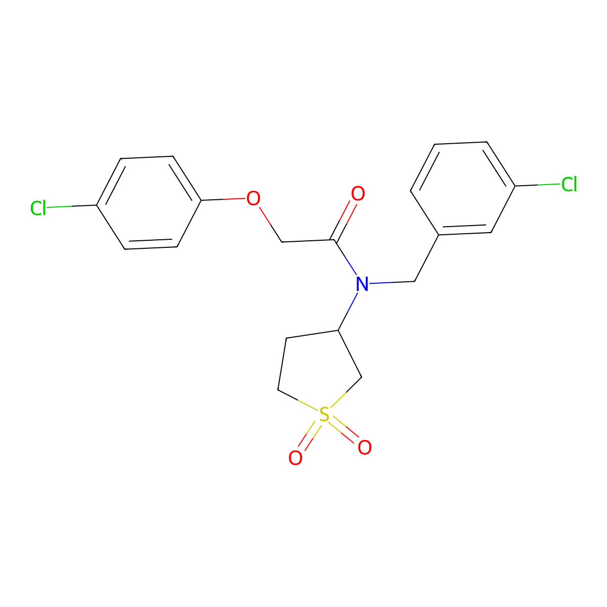 N-(3-chlorobenzyl)-2-(4-chlorophenoxy)-N-(1,1-dioxidotetrahydrothiophen-3-yl)acetamide molecular structure, CAS 620558-42-1