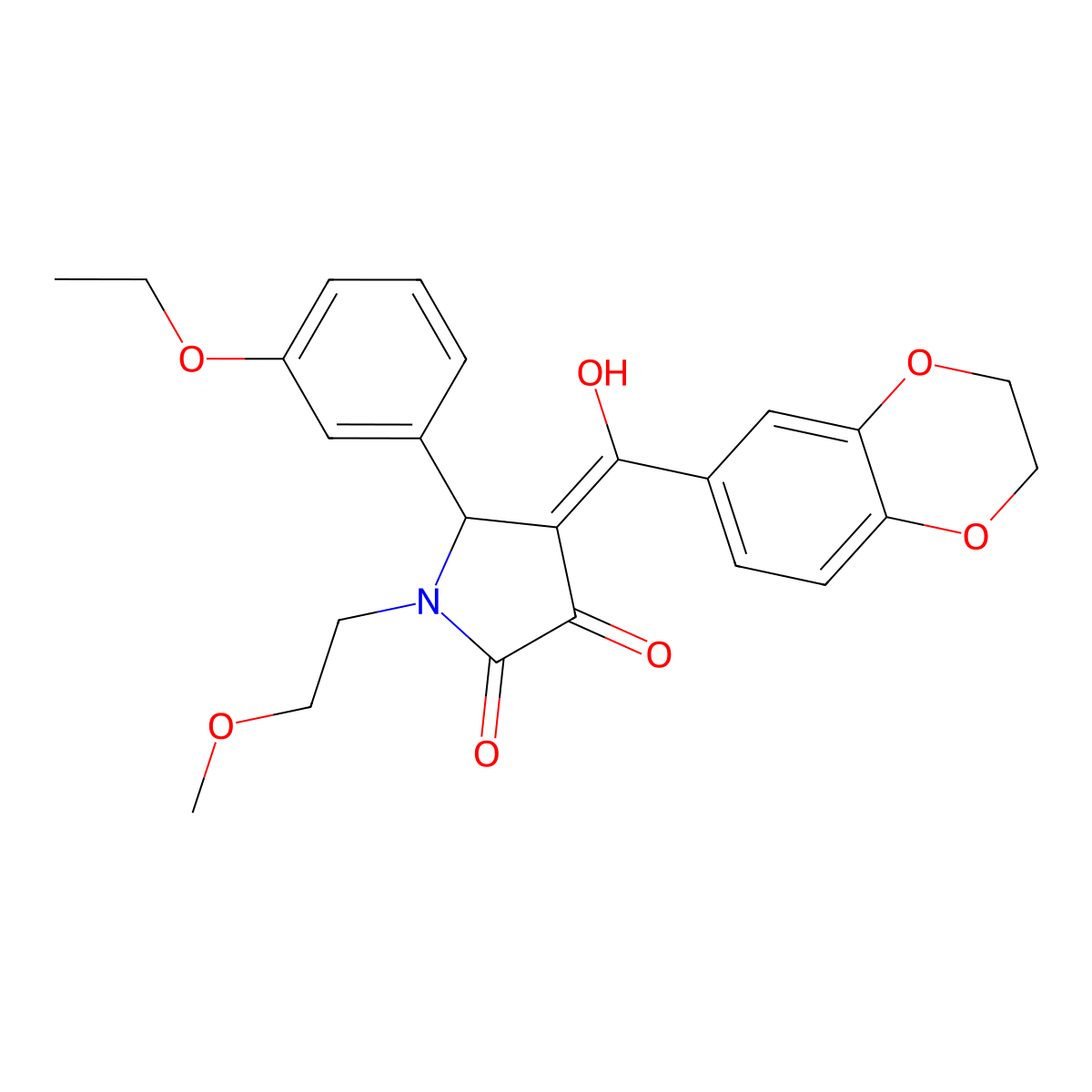 4-(2,3-dihydro-1,4-benzodioxine-6-carbonyl)-5-(3-ethoxyphenyl)-3-hydroxy-1-(2-methoxyethyl)-2,5-dihydro-1H-pyrrol-2-one molecular structure, CAS 620558-46-5