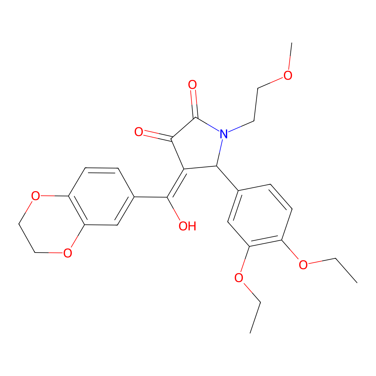 5-(3,4-diethoxyphenyl)-4-(2,3-dihydro-1,4-benzodioxine-6-carbonyl)-3-hydroxy-1-(2-methoxyethyl)-2,5-dihydro-1H-pyrrol-2-one molecular structure, CAS 620558-61-4