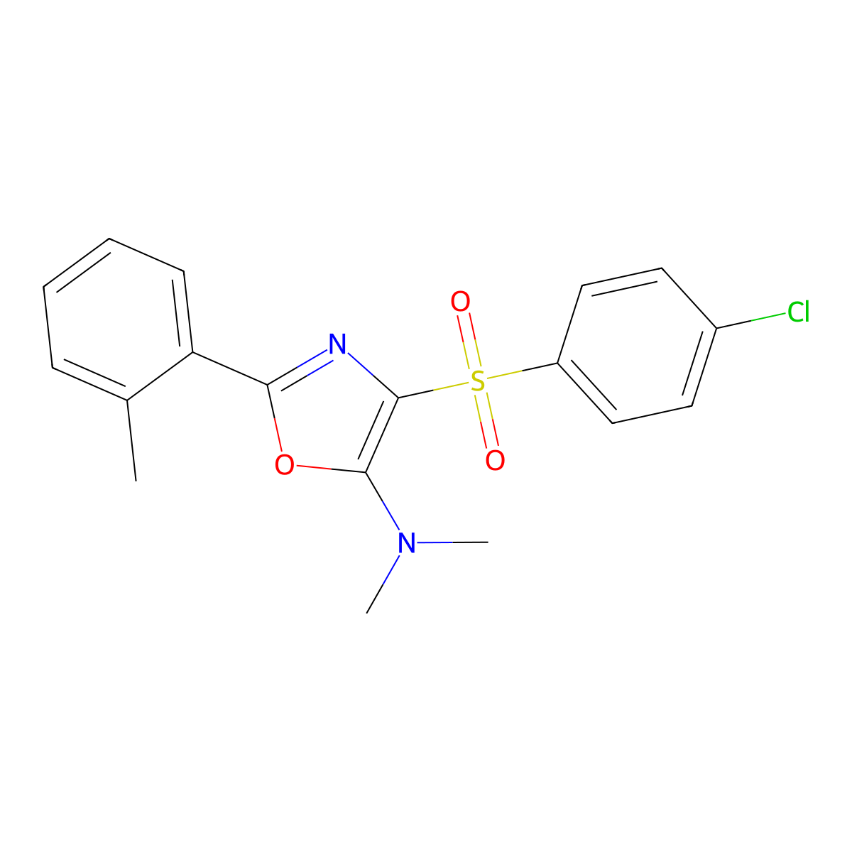 4-((4-chlorophenyl)sulfonyl)-N,N-dimethyl-2-(o-tolyl)oxazol-5-amine molecular structure, CAS 620558-79-4