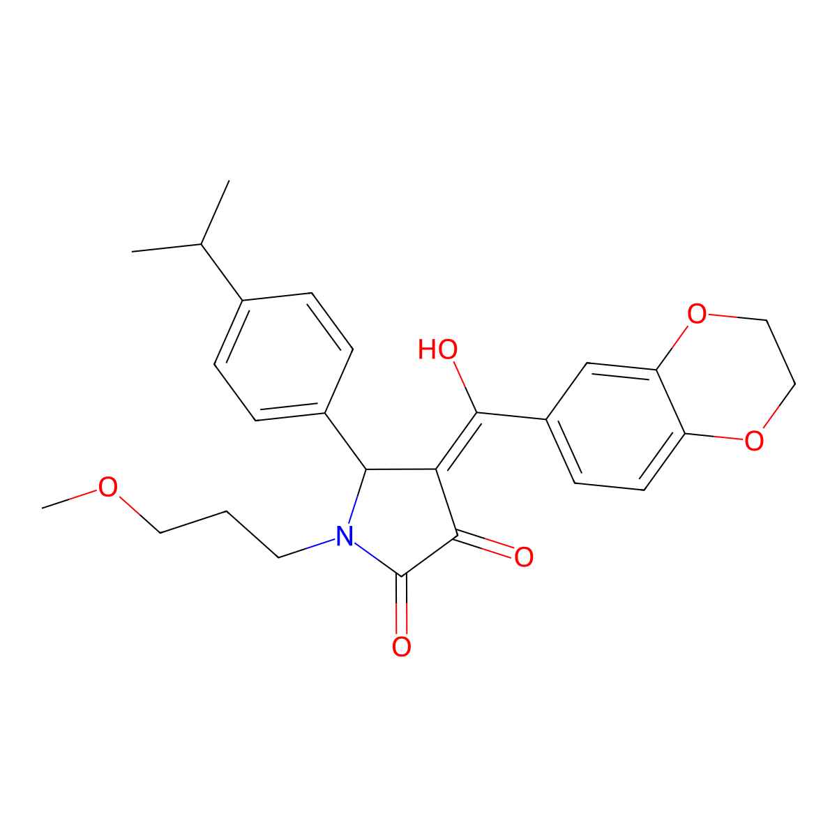 4-[2,3-Dihydro-1,4-benzodioxin-6-yl(hydroxy)methylidene]-1-(3-methoxypropyl)-5-(4-propan-2-ylphenyl)pyrrolidine-2,3-dione molecular structure, CAS 620558-82-9