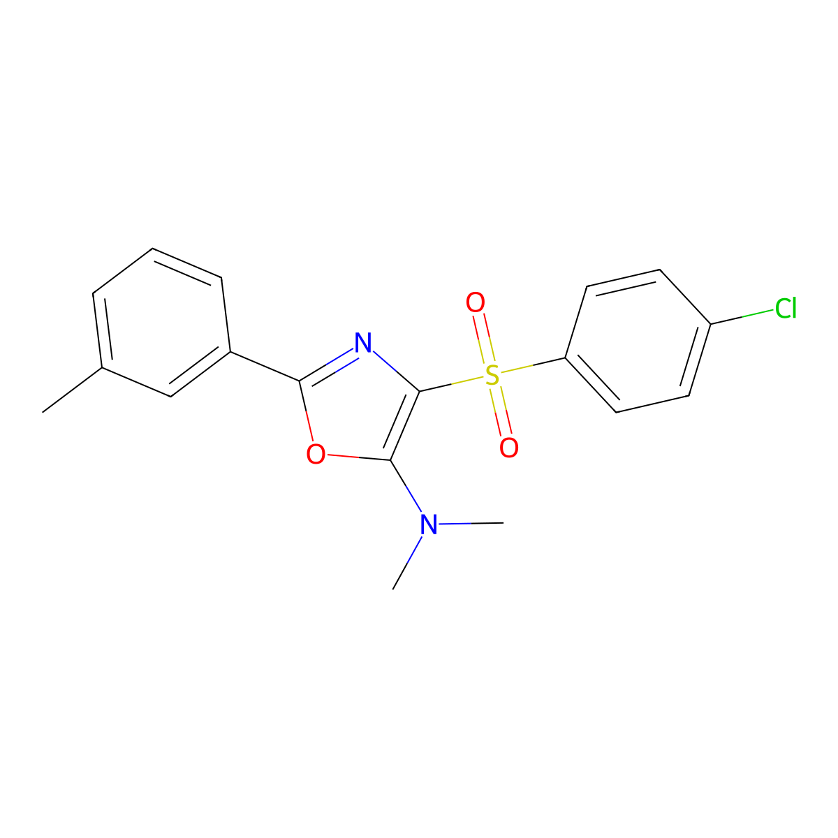 4-((4-chlorophenyl)sulfonyl)-N,N-dimethyl-2-(m-tolyl)oxazol-5-amine molecular structure, CAS 620558-83-0